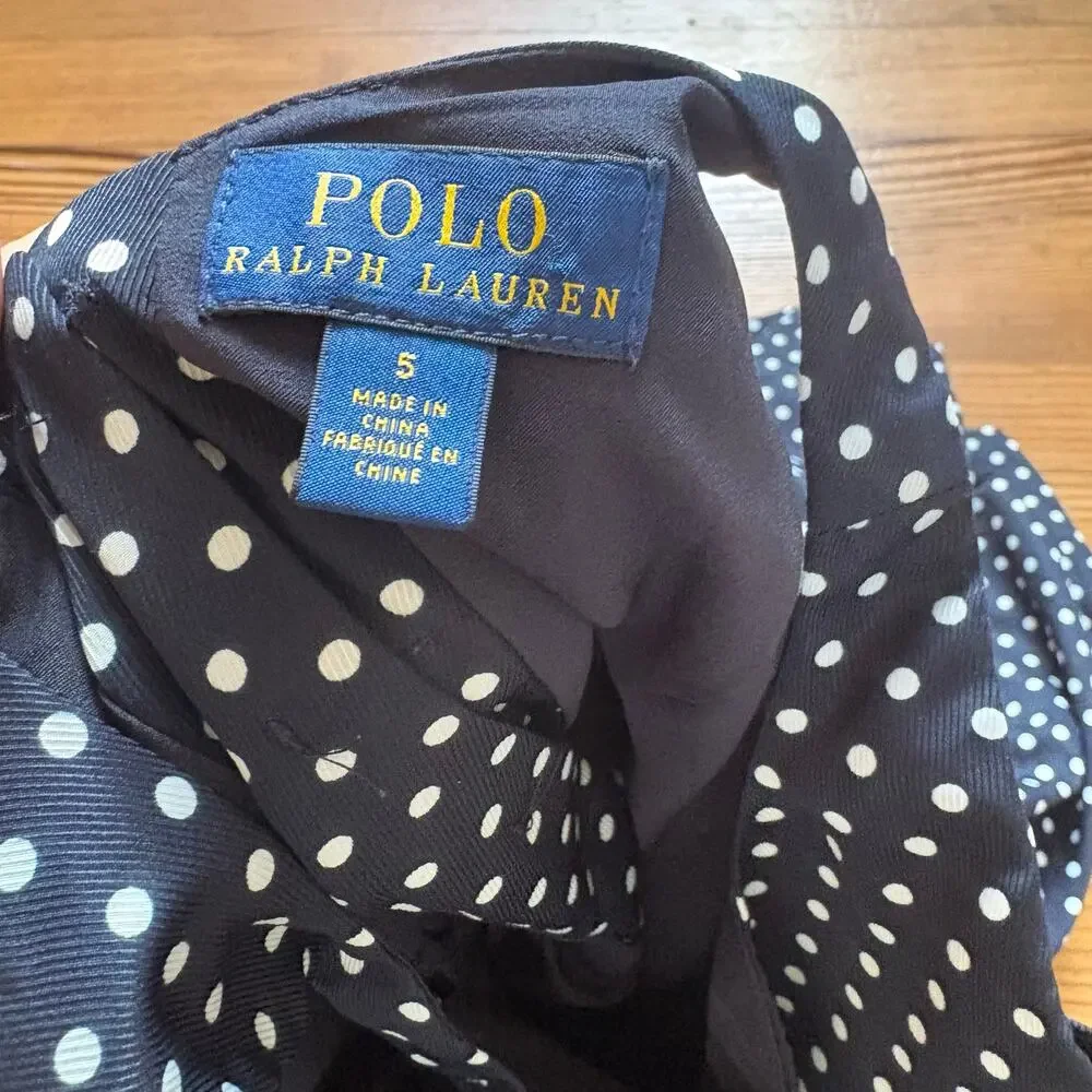 Polo Ralph Lauren black white polka‎ dot red belt sleeveless dress SIZE 5